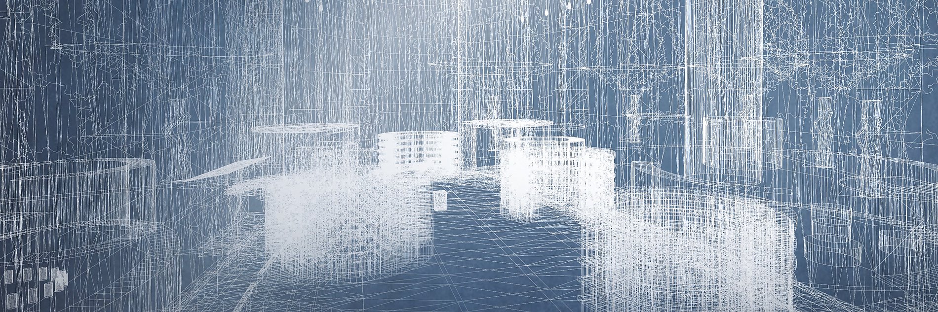 Laser- Linienskizze des Innenraums der entstehenden Begräbniskirche